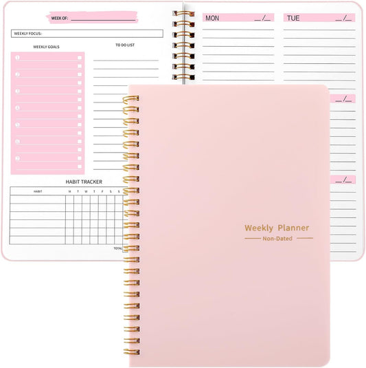 A5 Weekly Planner Notebook, Undated To Do List Notebook Diary 52 weeks of Daily Planner tracking for Daily life, Work, Students